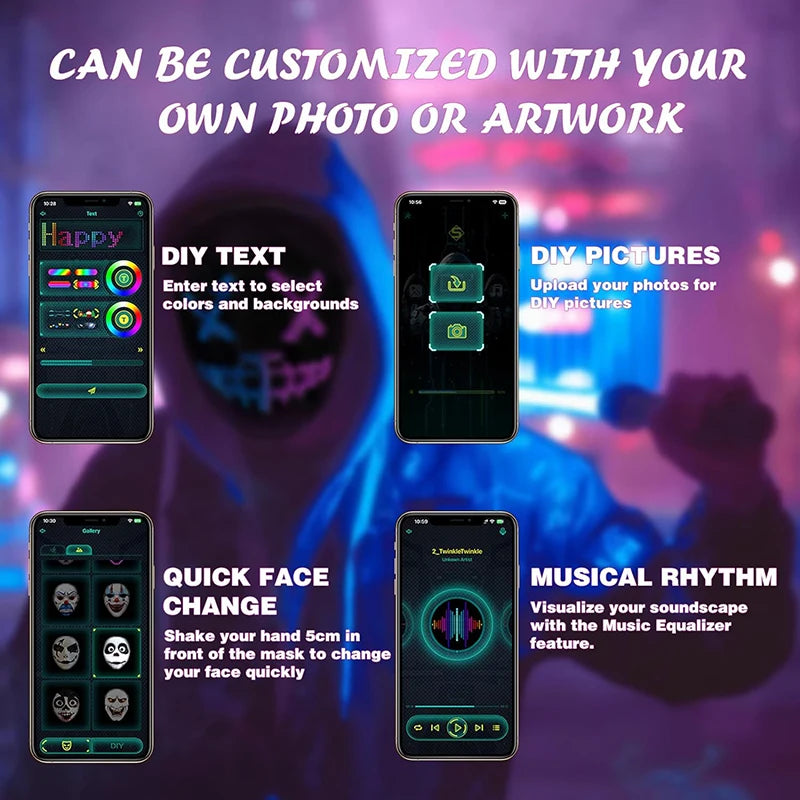 Bluetooth LED Face Mask with App Control