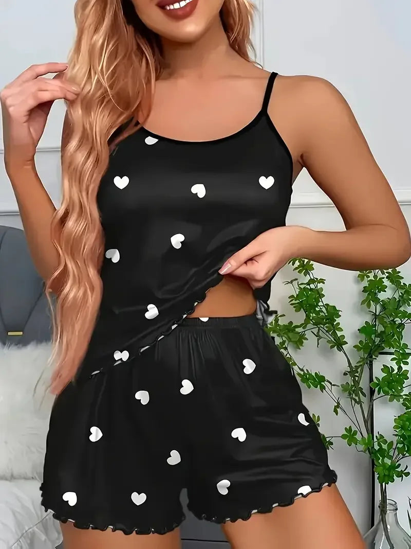 Heart Print Cami & Shorts Pajama Set