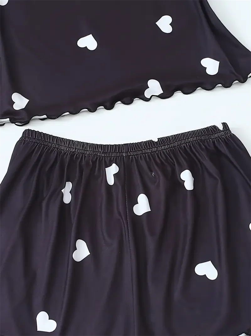 Heart Print Cami & Shorts Pajama Set