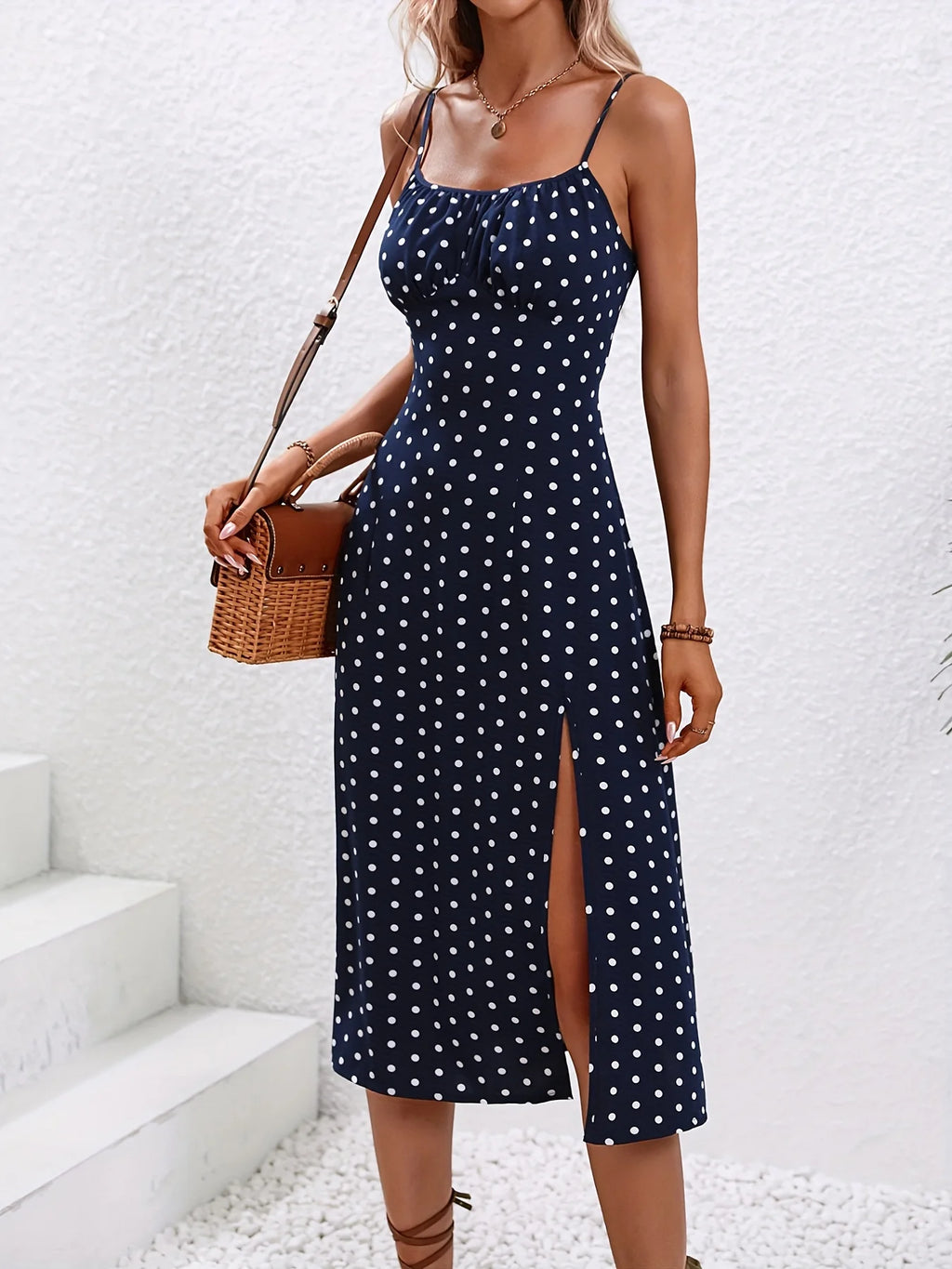 Midnight Blossom Split Midi Dress